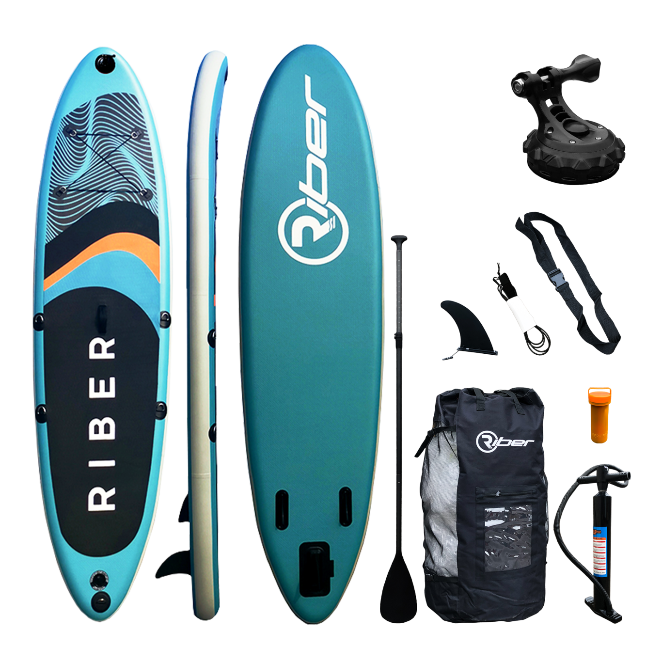 Paddleboard SUP stand up paddleboard package including camera mount, pump, bag and paddle made by riber for paddling on the river nene in peterborough